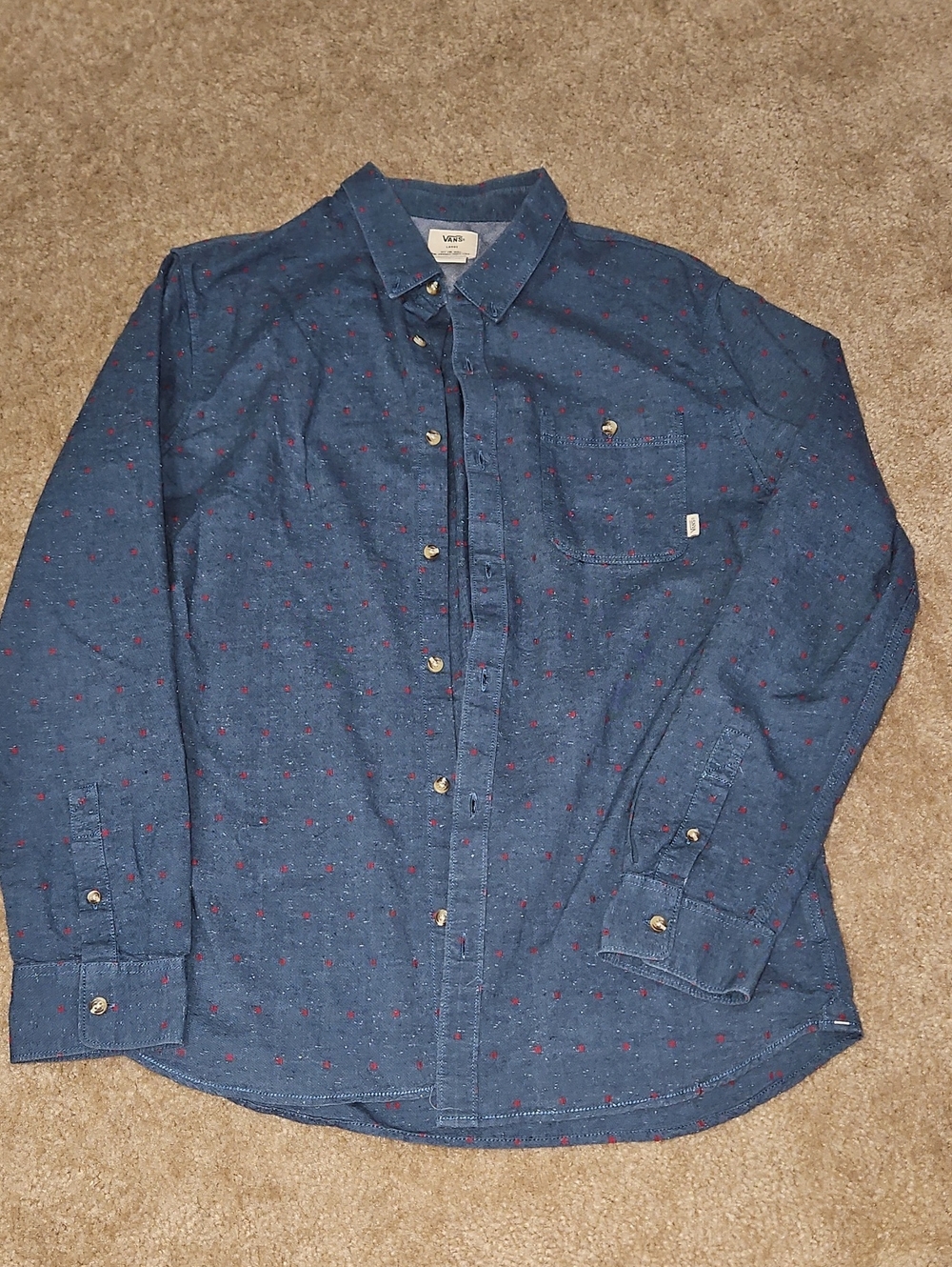 Vans Blue Button-Down Shirt with Small Red Dot Print
